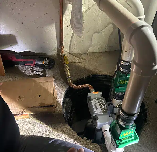 Sump pump in residential home in Dayton, OH.