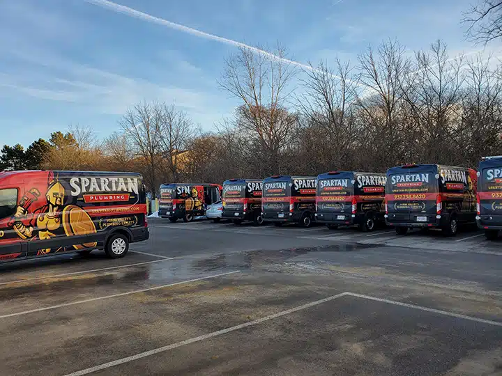 Spartan Plumbing fleet trucks in Dayton, OH.